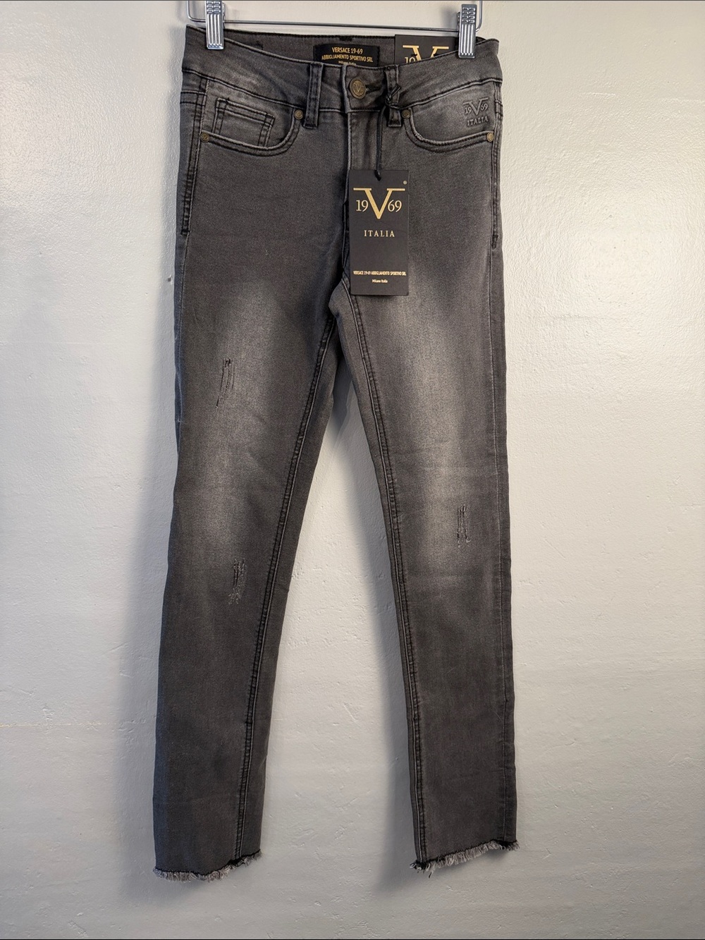 Versace V 1969 Skinny Raw Hem Jeans Women's Mid Rise Med Wash Distressed 25